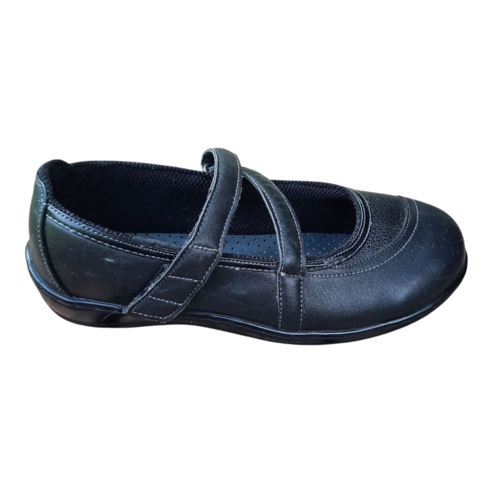 OrthoFeet Celina Black Leather Criss-cross Strappy Orthotic Mary Jane Size 9.5